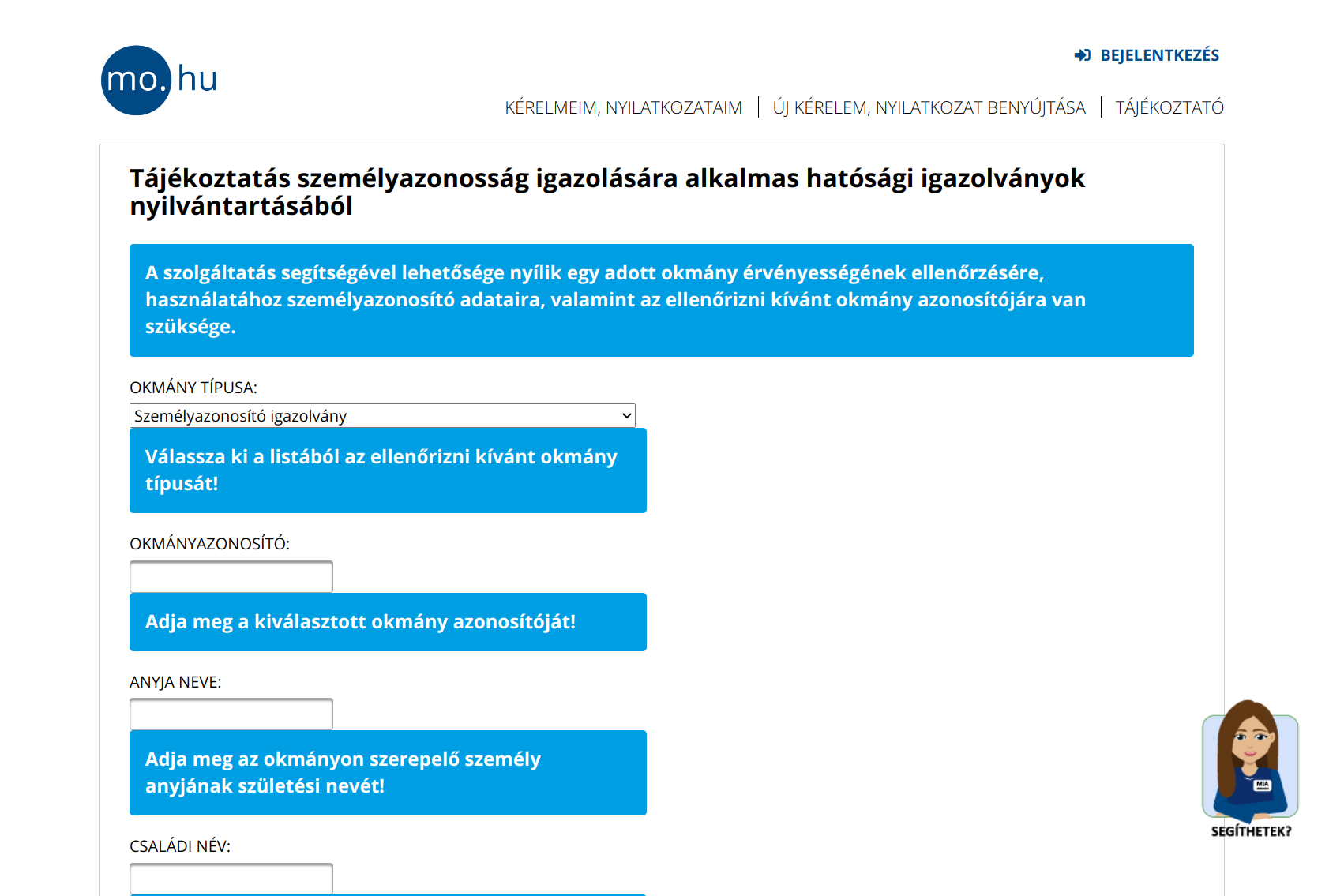 Okmány ellenőrzés képernyőkép